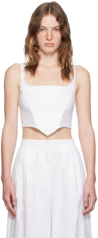Staud Vaga Cropped Linen Bustier Top In White