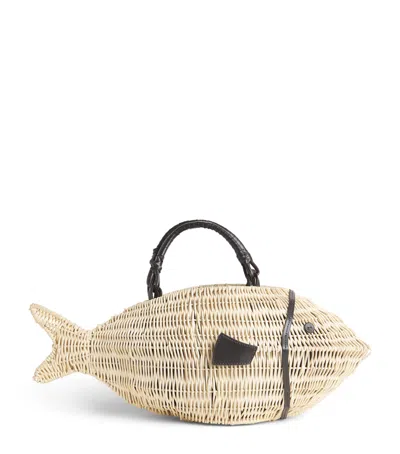 Staud Wicker Cleo Fish Top-handle Bag In Neutral