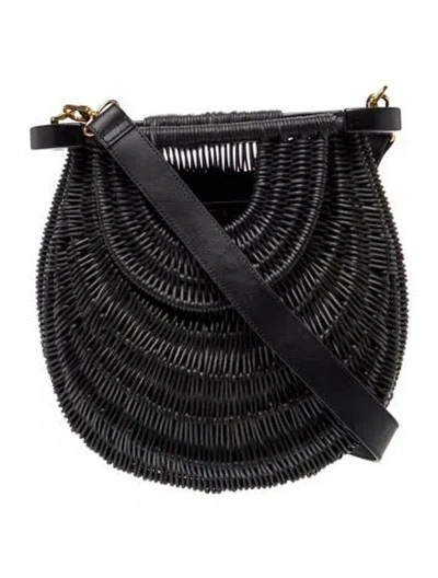 Pre-owned Staud Wicker Crossbody Bag In Black