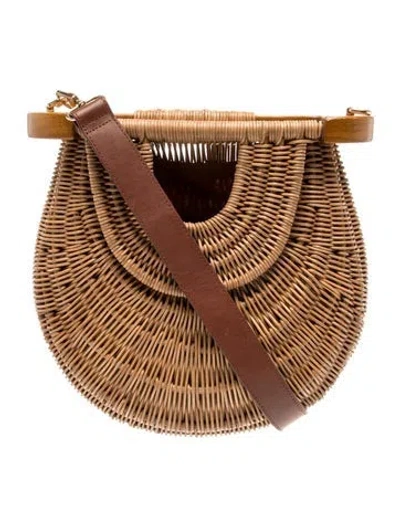 Pre-owned Staud Wicker Crossbody Bag Medium In Brown