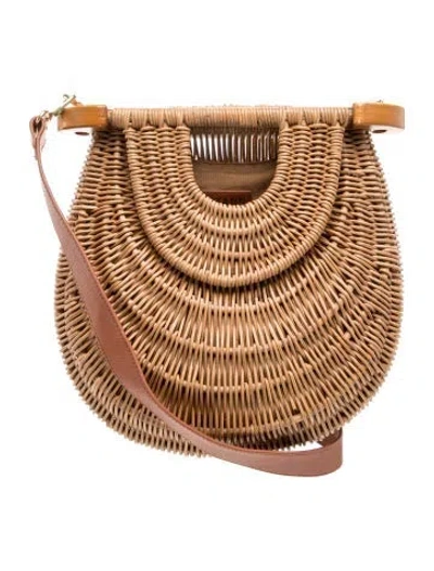 Pre-owned Staud Wicker Shoulder Bag In Brown
