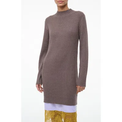 Staud Willow Layered Lace-trimmed Wool-blend And Satin Midi Dress In Brown