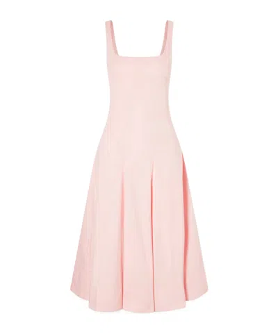 Staud Willow Pleated Cotton-blend Midi Dress In Pink