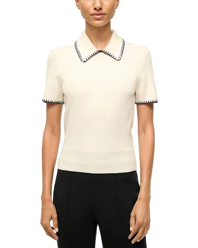 Staud Windsor Whip Stitch Trim Top In Ivory/navy