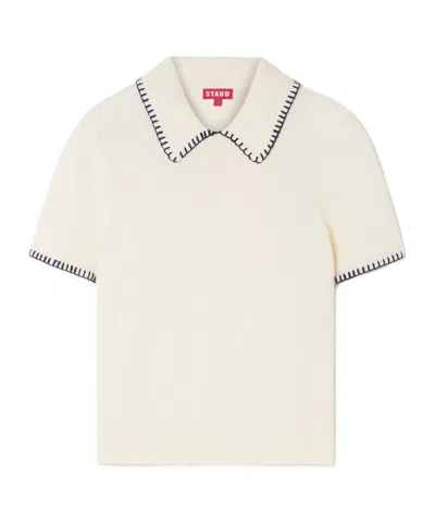 Staud Windsor Wool Blend Polo Shirt In White