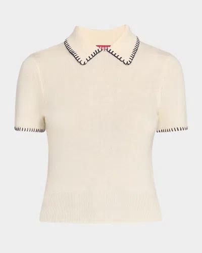 Staud Windsor Wool-blend Whipstitch Top In White