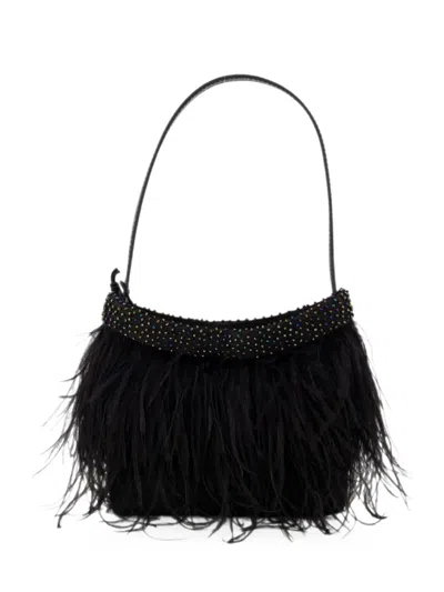 Staud Winslow Feather-trim Shoulder Bag In Brown