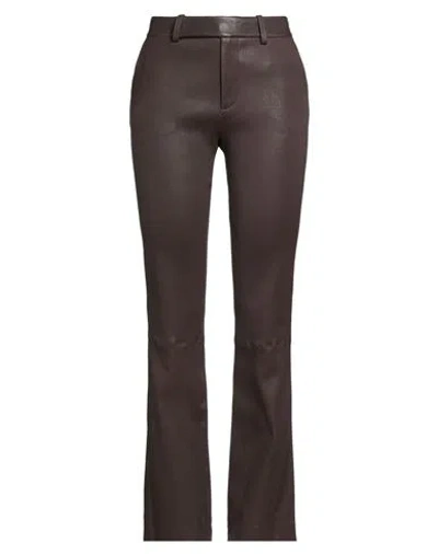 Staud Woman Pants Dark Brown Size 8 Lambskin