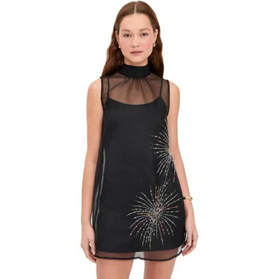 Staud Albee Beaded-detail High-neck Mini Dress In Black