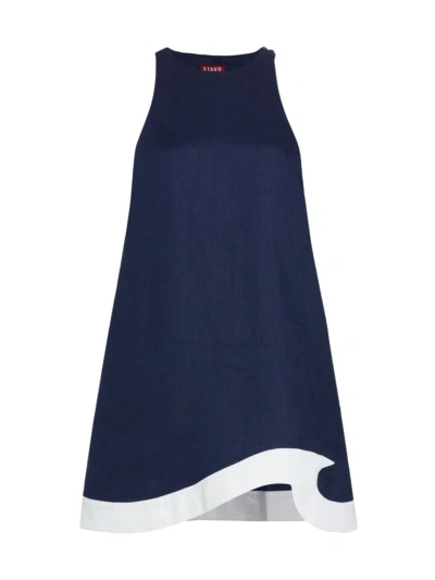 Staud Women's Allori Linen Shift Dress, Navy/white In Blue