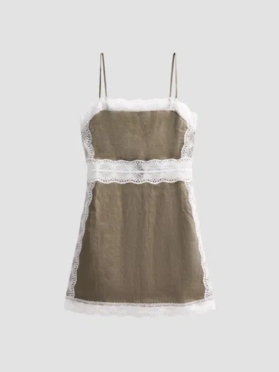 Staud Amalina Lace-trimmed Linen Minidress In Green
