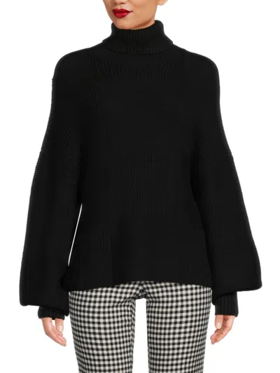 Staud Women's Benny Check Turtleneck Sweater In Black