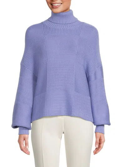 Staud Women's Benny Check Turtleneck Sweater In Periwinkle