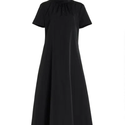 Staud Women Black Ilana Tie Back High Neck Short Sleeve Front Ruched Maxi Dress