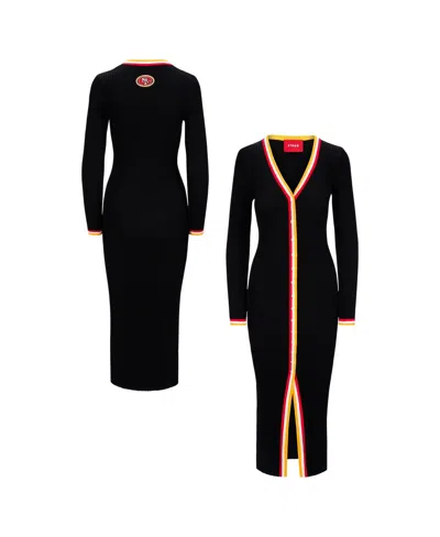 Staud Women's Black San Francisco 49ers Shoko Knit Button-up V-neck Sweater Dress