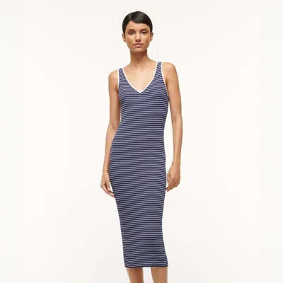 Staud Women Bodycon Dress Dana Sleeveless Midi Navy Micro Stripe In Blue