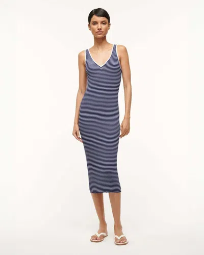 Staud Dana Striped Ribbed Dress In Blue