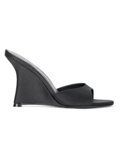 Staud 100mm Brigitte Satin Wedge Mules In Black
