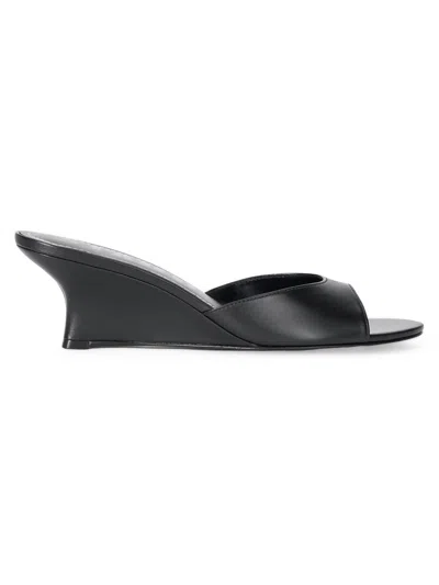 Staud Brigitte Leather Wedge Mules In Black