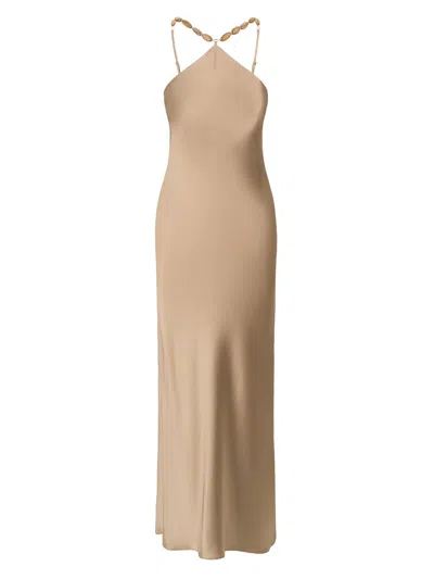 Staud Women's Cadence Beaded Satin Maxi Dress In Brown