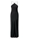 Staud Cadence Faux Pearl-embellished Satin Maxi Dress In Black