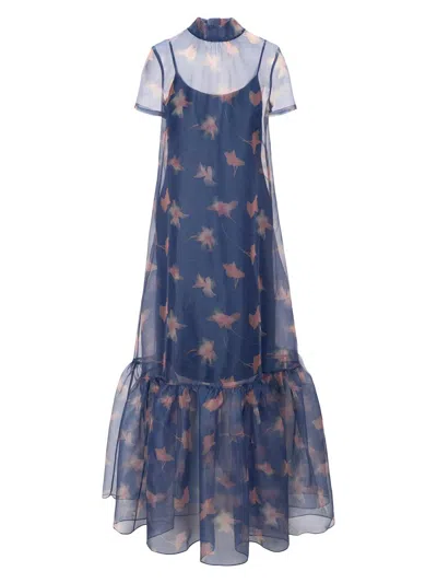 Staud Women's Calluna Ruffled Sheer Floral Organza Gown In Blue