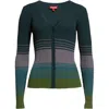 Staud Women Cargo Color Block Ribbed Knit Cardigan Sweater Pine Forest In Green