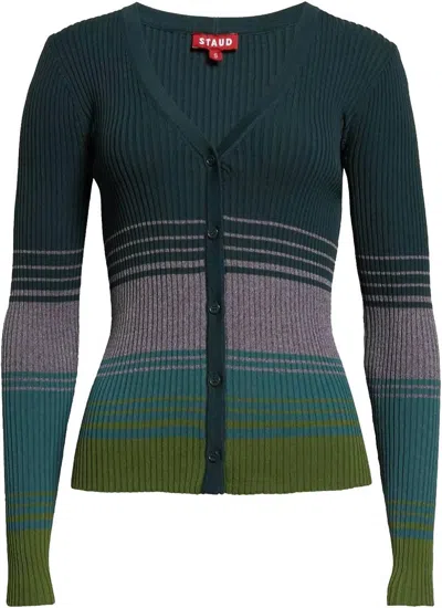 Staud Women's Cargo Color Block Ribbed Sweater In Pine Forest In Blue