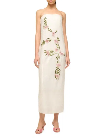 Staud Women's Casey Embroidered Floral Strapless Cocktail Dress In White