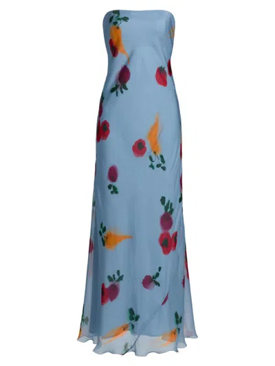 Staud Women's Cassie Chiffon Strapless Maxi Dress In Blue