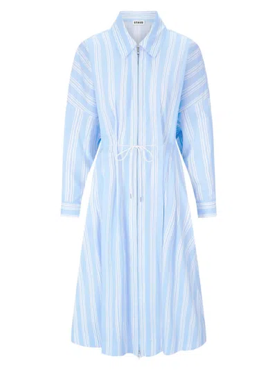 Staud Stripe Chi Midi Shirt Dress In Blue