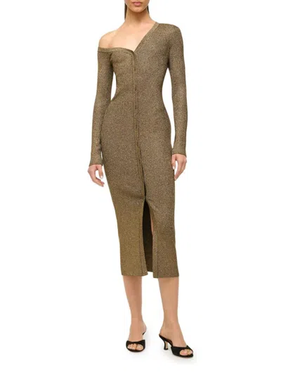 Staud Women's Craftsman Metallic Rib-knit Asymmetric Sweaterdress In Green