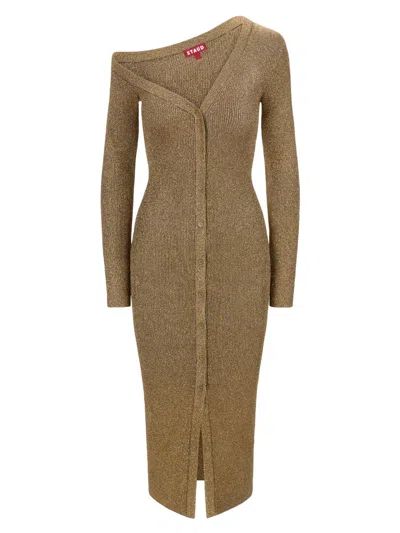 Staud Women's Craftsman Metallic Rib-knit Asymmetric Sweaterdress In Brown