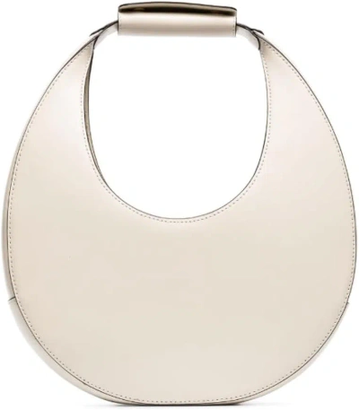 Staud Moon Mini Glossed-leather Shoulder Bag In White