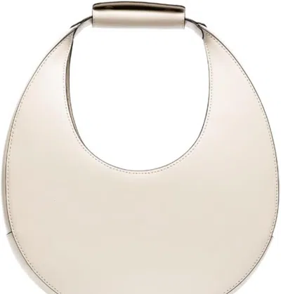 Staud Moon Mini Glossed-leather Shoulder Bag In White