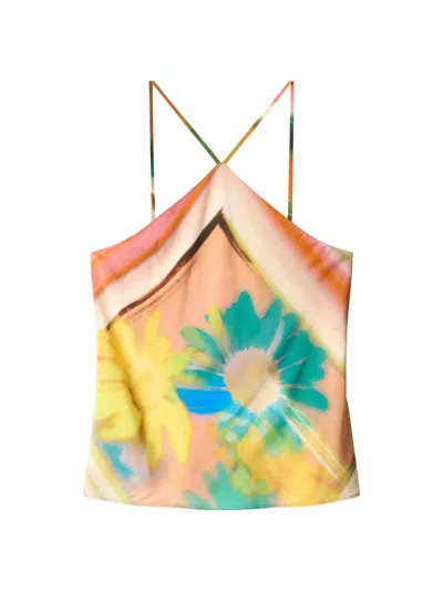 Staud Cubism Floral-print Top In Multi
