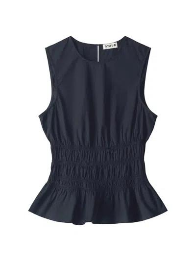 Staud Women's Culver Stretch-cotton Peplum Top In Black