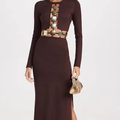 Staud Women Delphine Dress Dark Chocolate Brown Maxi Gown