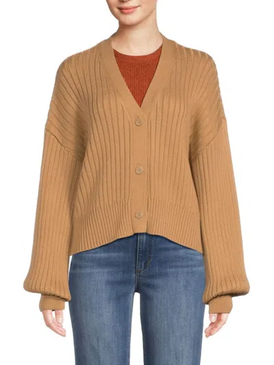 Staud Women's Eloise Ribbed Knit Cardigan In Camel