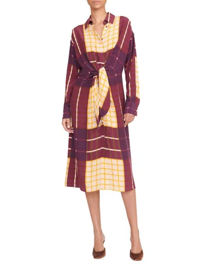 Staud Women's Elsa Checked Tie-waist Shirtdress In Red Multicolor