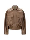 Staud Eugene Leather Bomber Jacket In Brown
