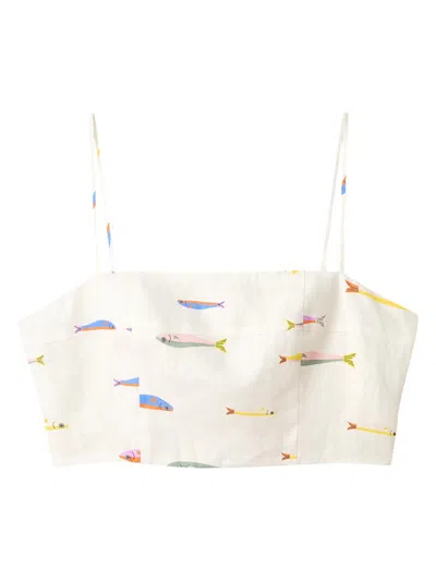 Staud Federico Cropped Printed Linen Top In Animal Print
