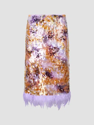 Staud Women's Fen Sequinned Feather-trim Midi Skirt In Afterglow