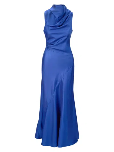 Staud Women's Frida Gathered Silk Cowlneck Gown In Blue