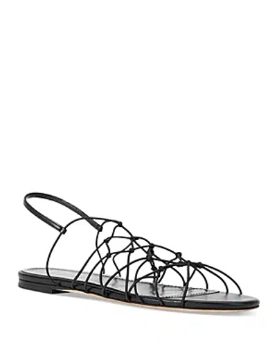 Staud Gio Knotted Elastic And Leather Sandals In Black
