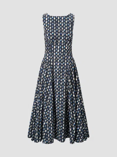 Staud Gwen Drop Waist A-line Midi Dress In Blue