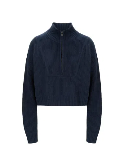 Staud Women's Hampton Cashmere Crop Half-zip Pullover In Blue
