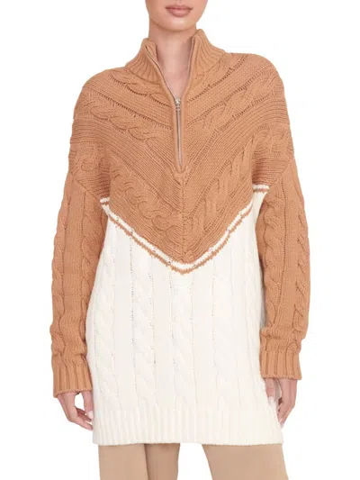 Staud Women's Hampton Colorblocked Cable Knit Longline Sweater In Camel Ivory