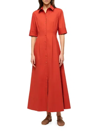 Staud Women's Joan Stretch-cotton Maxi Shirtdress In Red