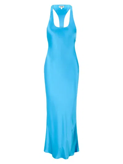 Staud Juanita Satin Racerback Dress In Blue